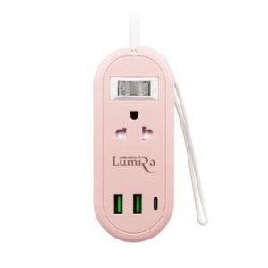 รางปลั๊กไฟ 1 สวิตซ์ 2 ช่อง 2 USB 1 TYPE-C LUMIRA TRAVEL LS-024/2U 1.2 ม. สีชมพู
