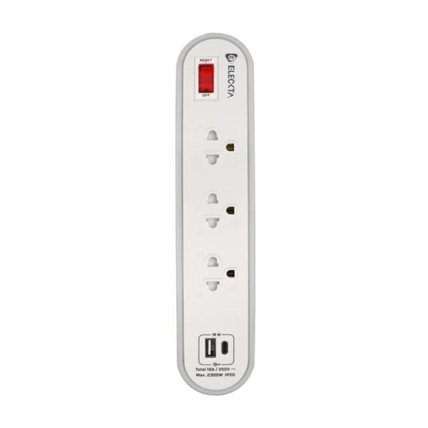 รางปลั๊กไฟ 3 ช่อง 1 สวิตช์ 1 USB 1 TYPE-C ELECKTA ETC4156-3GY 3 ม. สีขาว/เทา