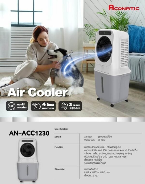 พัดลมไอเย็น  ACONATIC รุ่น AN-ACC1230  25 ลิตร สีขาว - Image 8